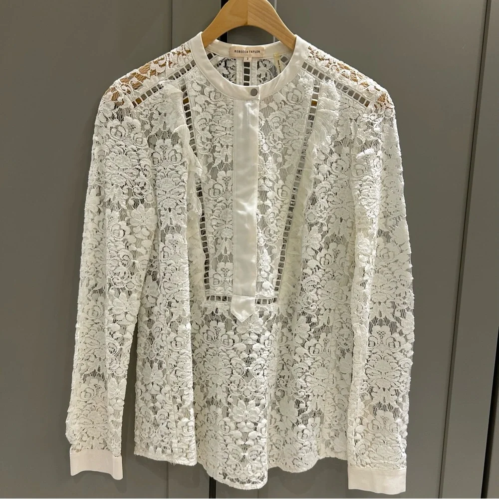 🤍 Rebecca Taylor White Lace Blouse - Picture 9 of 9